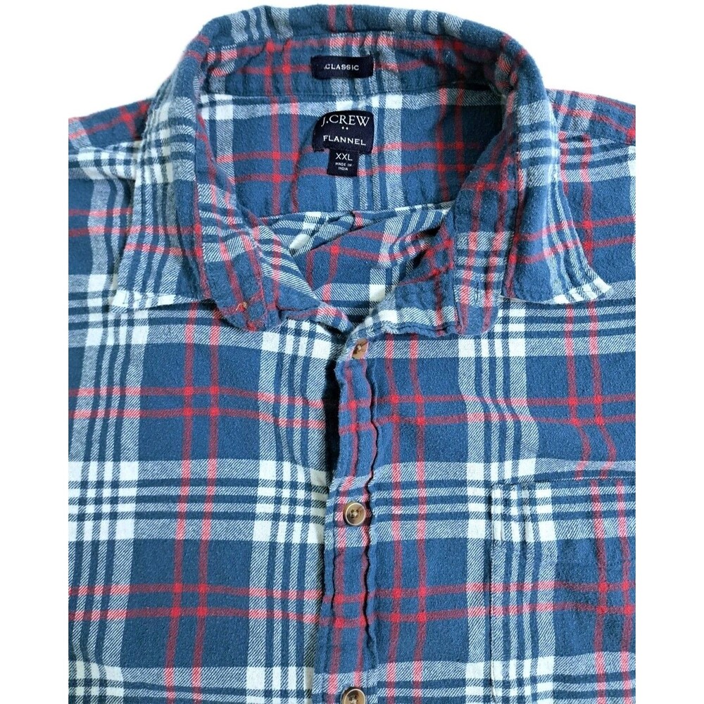 J Crew Men's 2XL Flannel Plaid Button Up Shirt Red Blue Lumberjack Classic